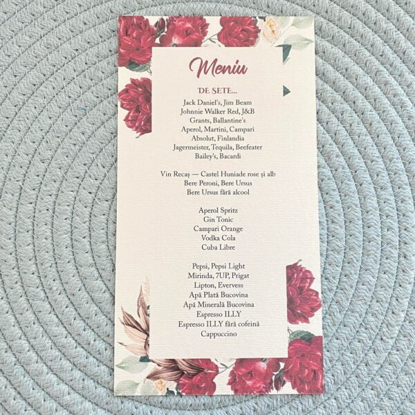 Meniu nunta individual fata-verso carton texturat 70 Boho Burgundy - imagine 2