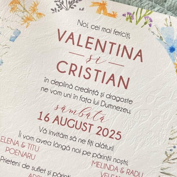 [SET] Invitatii Nunta 51 Flori de Camp pe Carton Texturat cu Foaie de Calc si Sigiliu - imagine 2