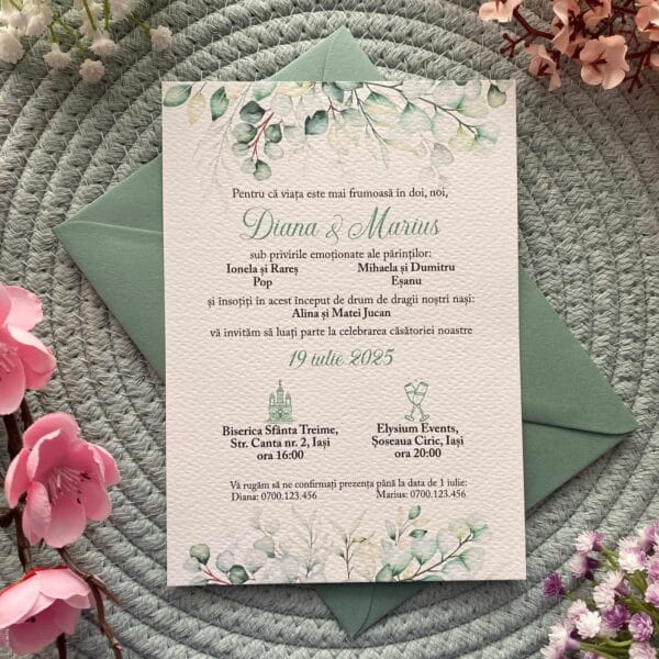 invitatie nunta greenery