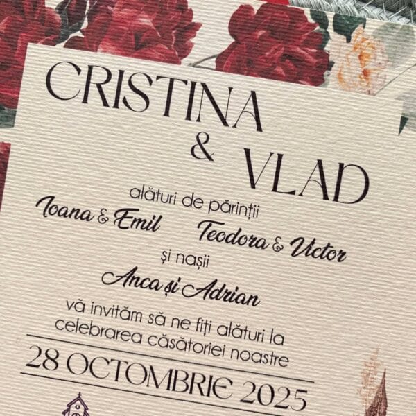 [SET] Invitatii Nunta Visinii 70 Boho Burgundy, Foaie de Calc & Sigiliu - imagine 2