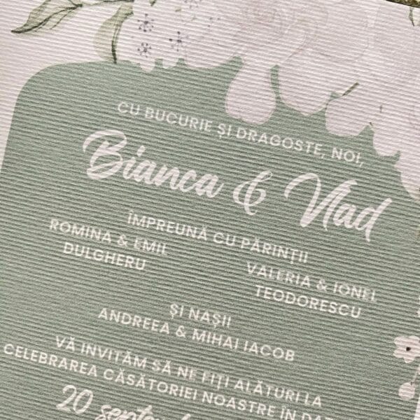 Invitatii pe carton texturat - 90 Green Gardenia - imagine 2