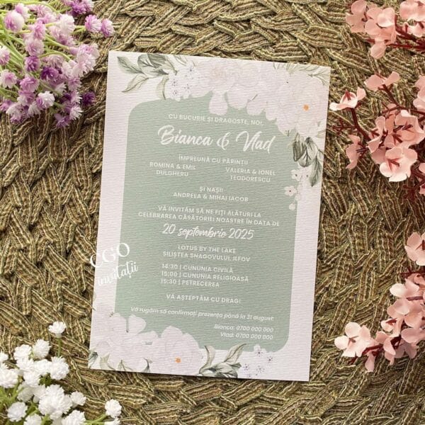 Invitatii pe carton texturat - 90 Green Gardenia - imagine 3