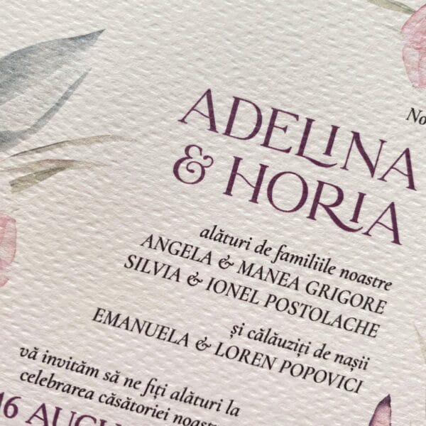 [SET] Invitatii nunta carton texturat + plic colorat + sigiliu - 92 Delicate - imagine 2